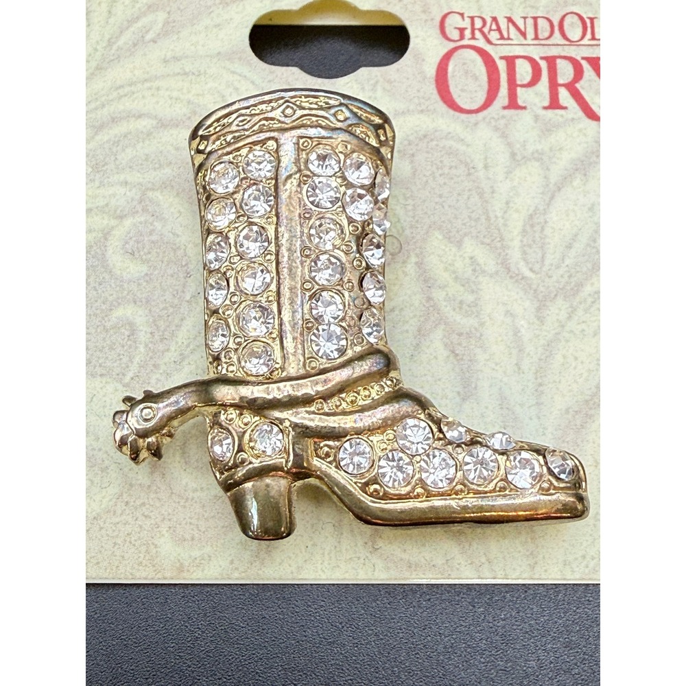 Grand Ole Opry Rhinestone Cowboy Boot Brooch Gold Tone Western Pin B3097 - Picture 2 of 7